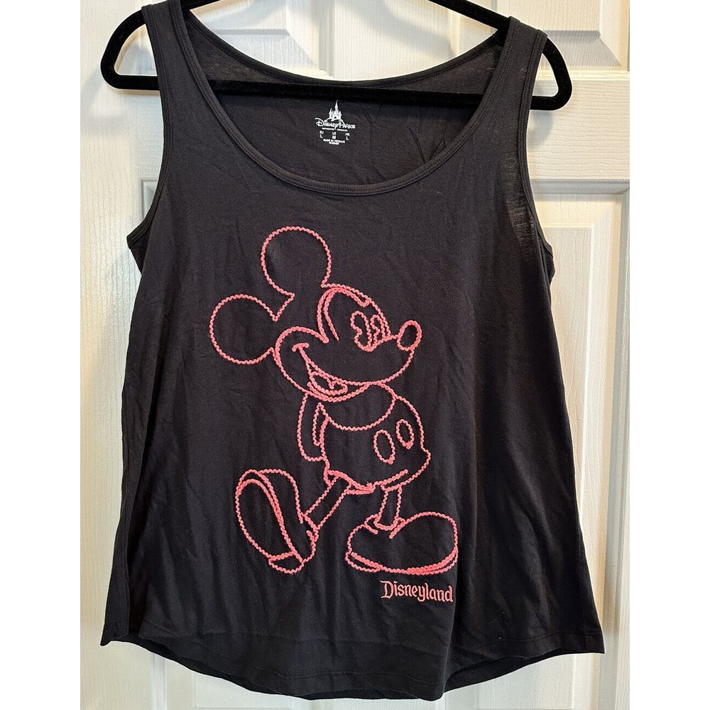 Disney Parks Embroidered Mickey Mouse Tank Top Medium‎ Disneyland Black w/Red